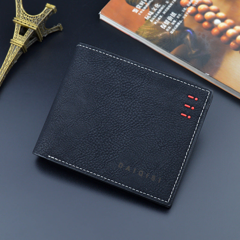 Men's Wallet Short Wallet Male Youth Fashion New Retro Frosted Large-Capacity Horizontal Soft Leather Wallet GO Buy