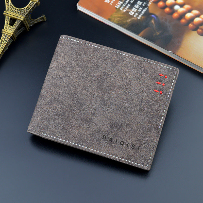 Men's Wallet Short Wallet Male Youth Fashion New Retro Frosted Large-Capacity Horizontal Soft Leather Wallet GO Buy