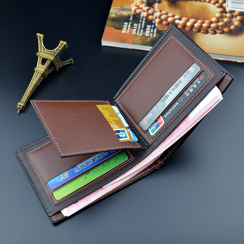 Men's Wallet Short Wallet Male Youth Fashion New Retro Frosted Large-Capacity Horizontal Soft Leather Wallet GO Buy