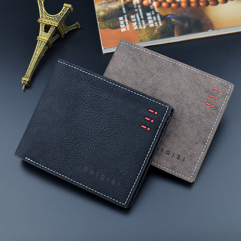 Men's Wallet Short Wallet Male Youth Fashion New Retro Frosted Large-Capacity Horizontal Soft Leather Wallet GO Buy