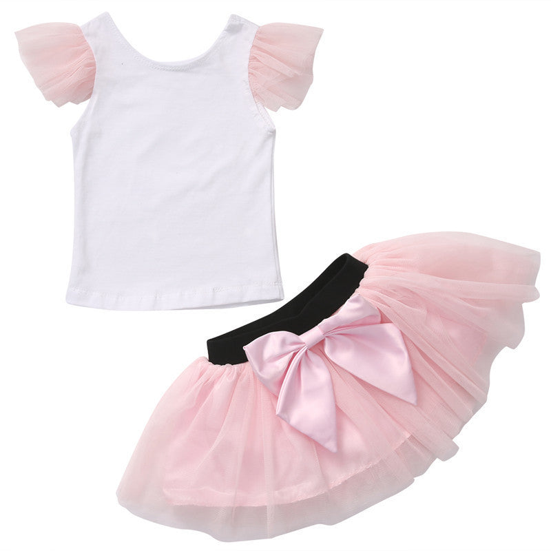 Spring Cotton Short-Sleeved Fashion Sweet Parent-Child Suit Net Gauze Canopy Skirt Two-Piece Mother And Daughter Suit Skirt GO buy