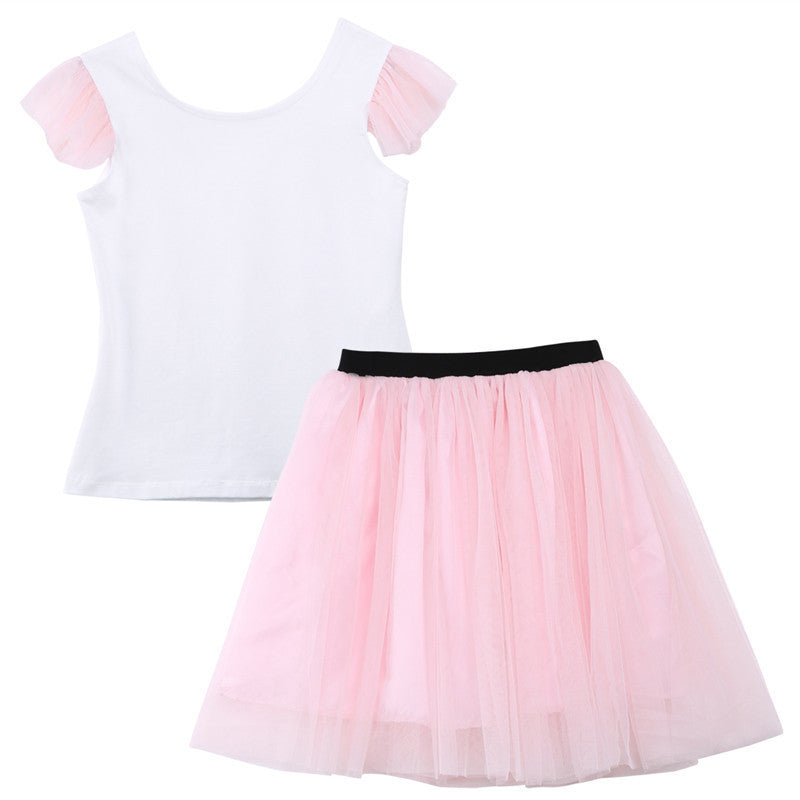 Spring Cotton Short-Sleeved Fashion Sweet Parent-Child Suit Net Gauze Canopy Skirt Two-Piece Mother And Daughter Suit Skirt GO buy