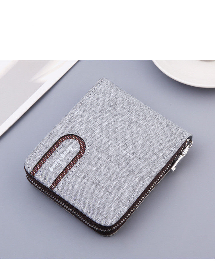 Men's Short Wallet Men Wallet Zipper Wallet Canvas Small Wallet Multi-function Dollar Multi-card Slot GO Buy