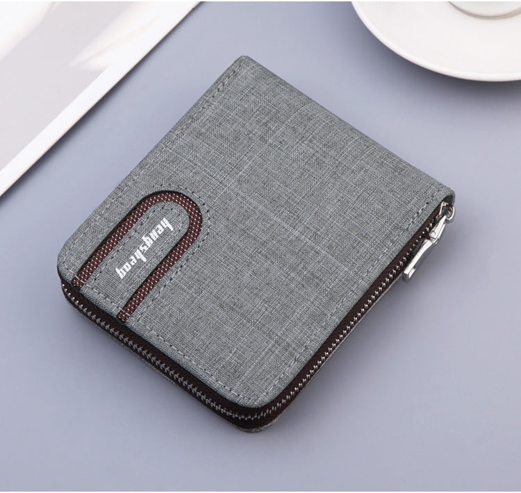Men's Short Wallet Men Wallet Zipper Wallet Canvas Small Wallet Multi-function Dollar Multi-card Slot GO Buy