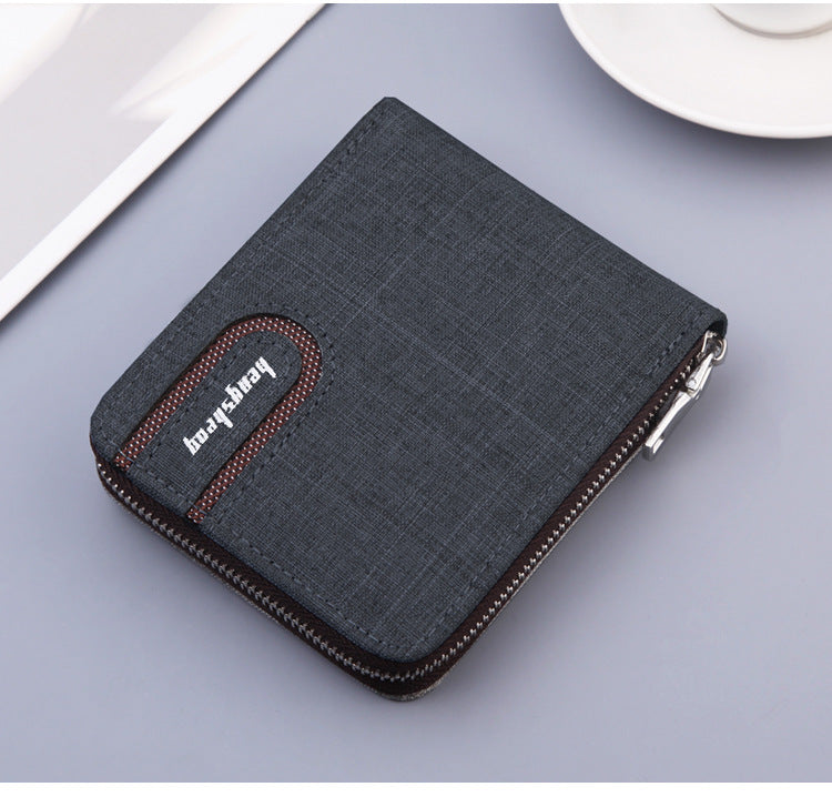 Men's Short Wallet Men Wallet Zipper Wallet Canvas Small Wallet Multi-function Dollar Multi-card Slot GO Buy