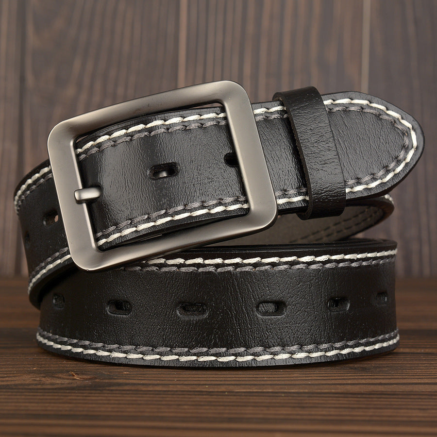 Two-Line Real Cowhide Men's Belt With Japanese Buckle GO Buy
