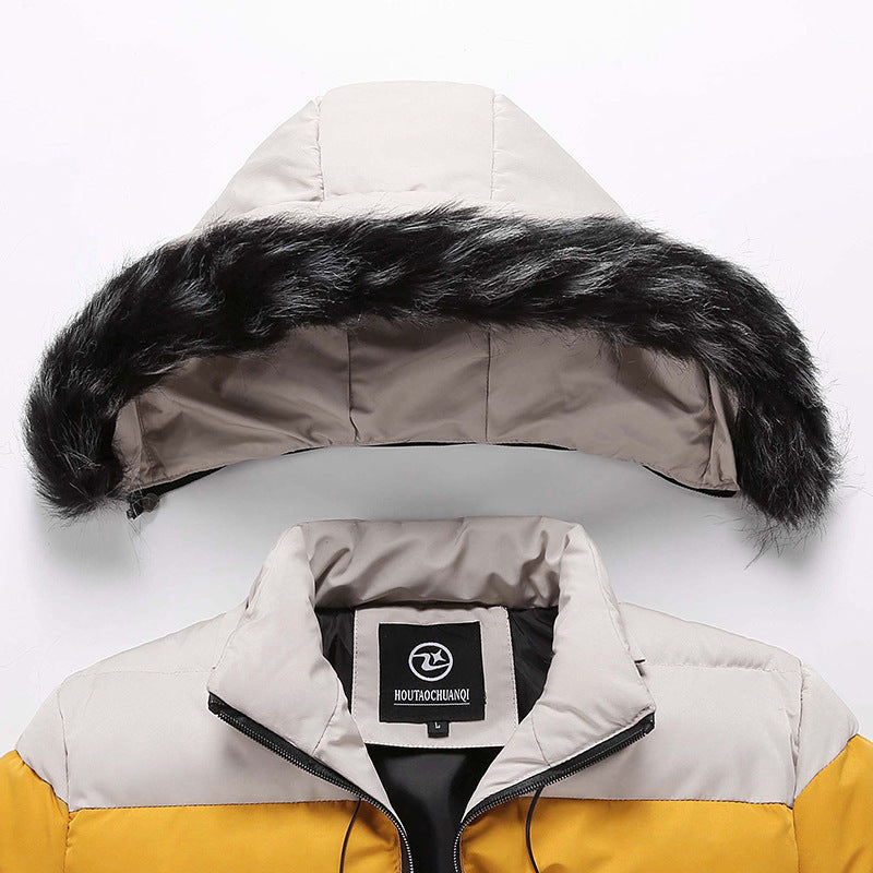 Trendy short padded coat with thick fur collar GO buy