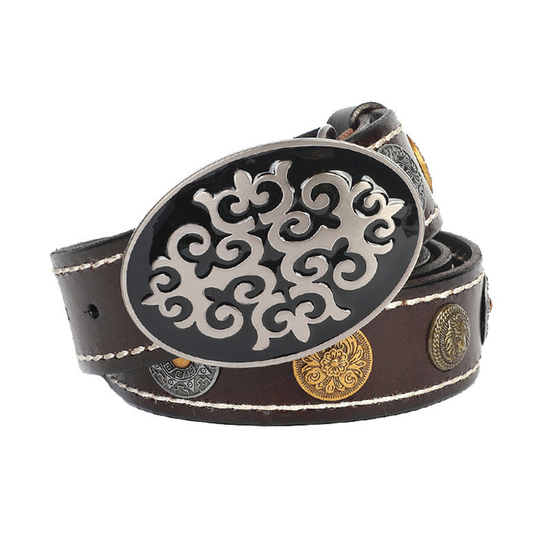 Leather Belt With Smooth Buckle For Men's Belt GO Buy