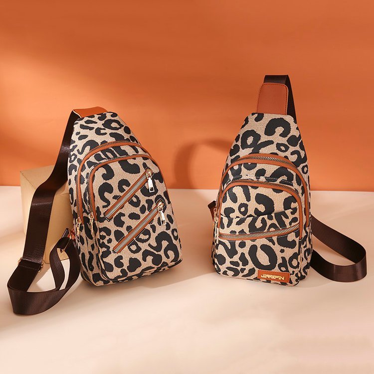 Leopard Print Sling Chest Bag With Headphone Jack Crossbody Backpack Shoulder Bag Women GO Buy