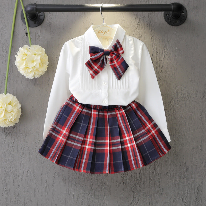 Solid Color Shirt Plus Plaid Skirt GO buy