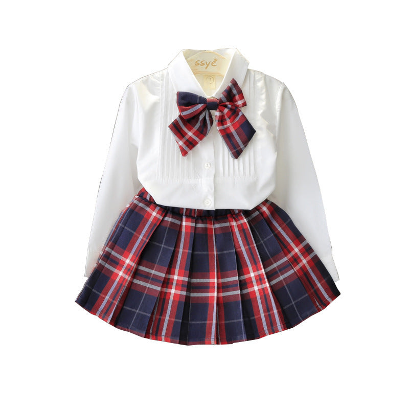 Solid Color Shirt Plus Plaid Skirt GO buy