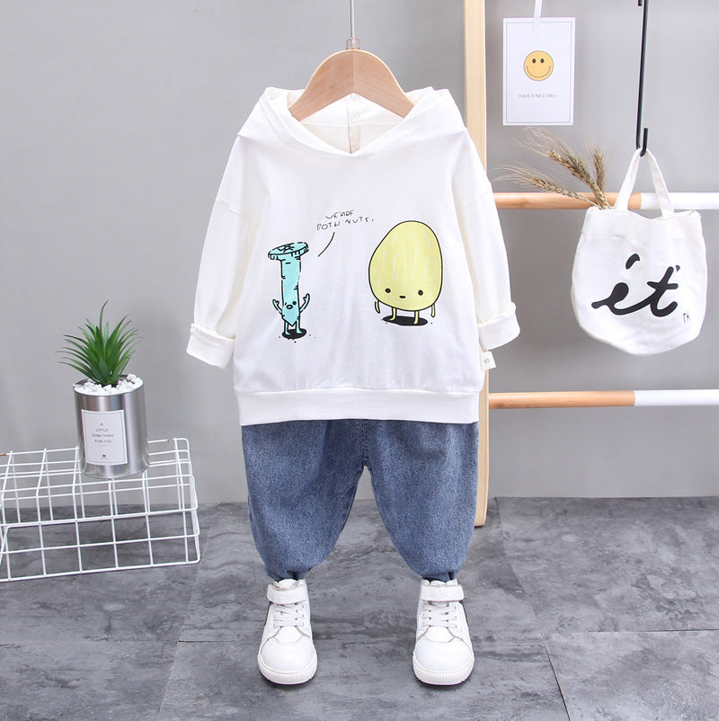Children's Hooded Long-sleeved Sweater All-match Denim Trousers Children's Three-piece Suit GO buy