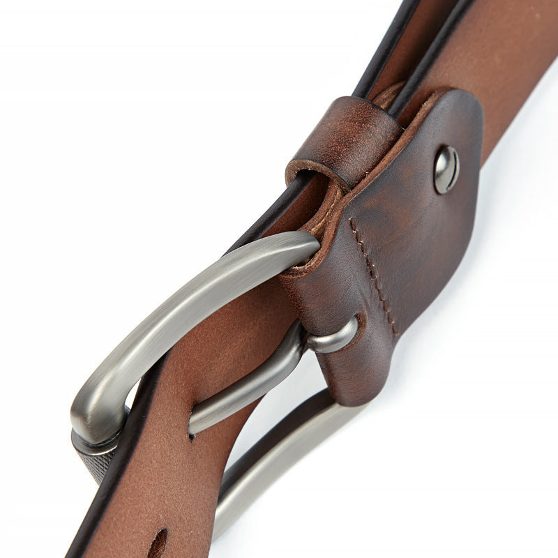 Men's Belt Vegetable Tanned Top Layer Cowhide Belt Stitch Denim Pants Belt GO Buy