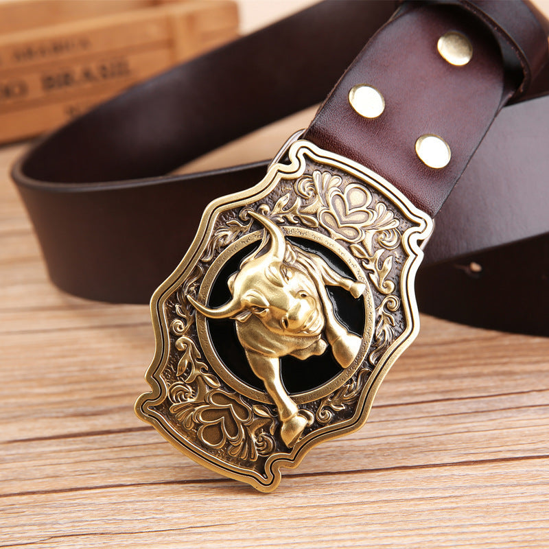 Cow Head Copper Buckle Belt Cowhide Smooth Buckle Belt GO Buy