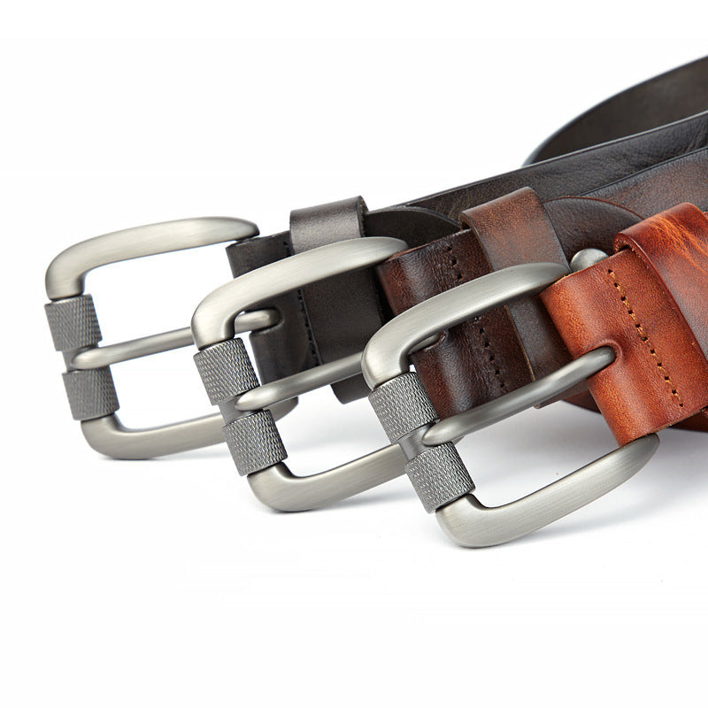 Men's Belt Vegetable Tanned Top Layer Cowhide Belt Stitch Denim Pants Belt GO Buy