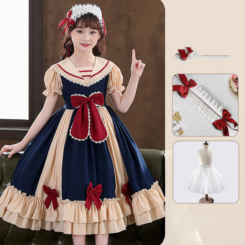 Girls Dress Pleated Bow Lolita Princess Dress GO buy