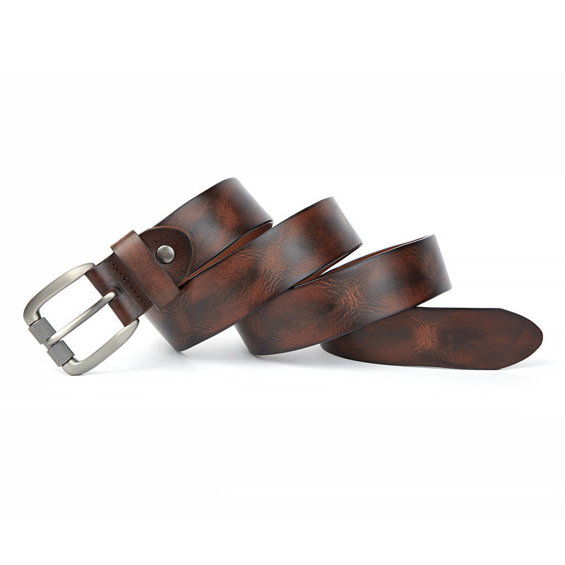Men's Belt Vegetable Tanned Top Layer Cowhide Belt Stitch Denim Pants Belt GO Buy