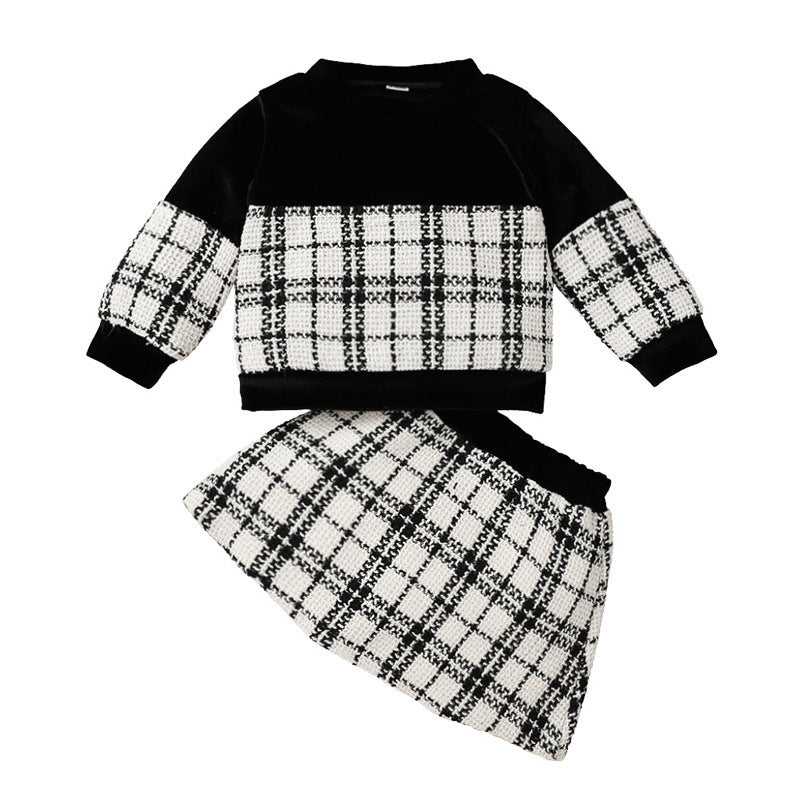 Black Plaid Print Baby Girl Suit Skirt GO buy