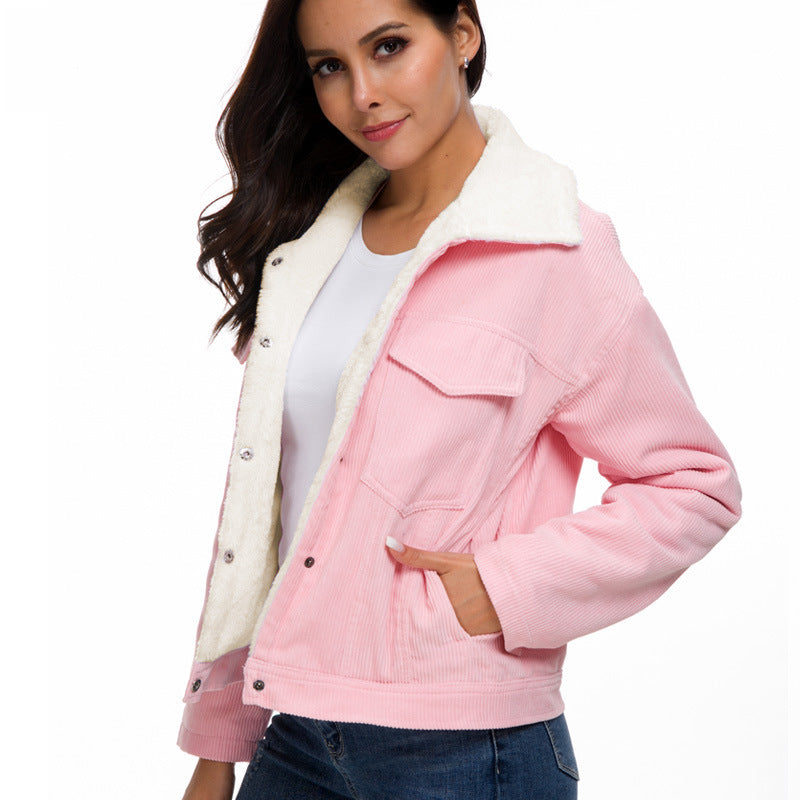 Corduroy lambskin padded jacket long GO buy