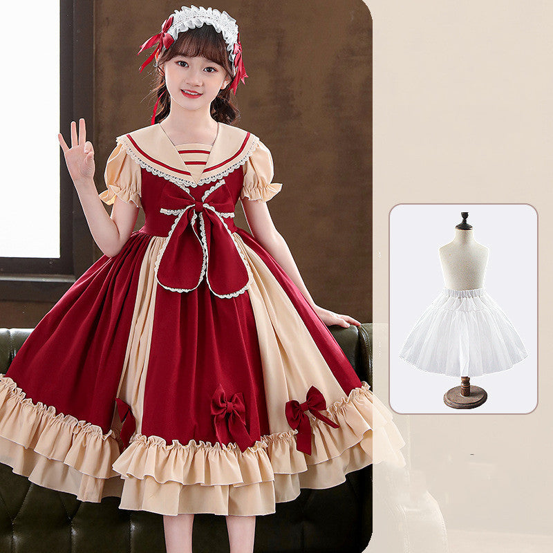 Girls Dress Pleated Bow Lolita Princess Dress GO buy