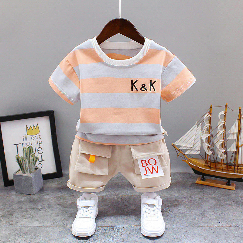 Summer Letter Lapel Short Sleeve Two-piece Suit GO buy