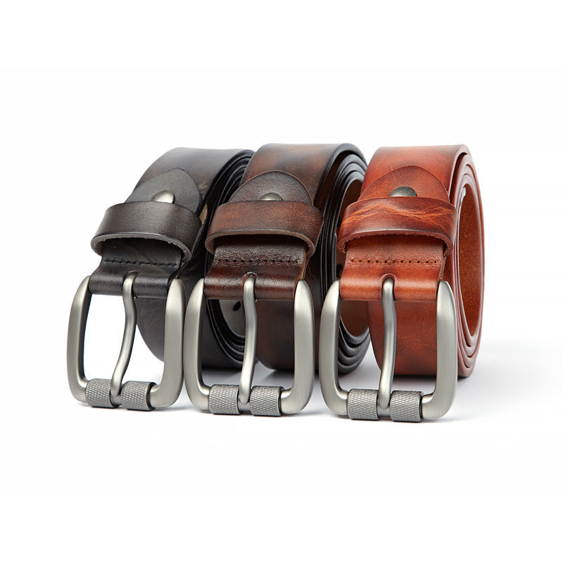 Men's Belt Vegetable Tanned Top Layer Cowhide Belt Stitch Denim Pants Belt GO Buy