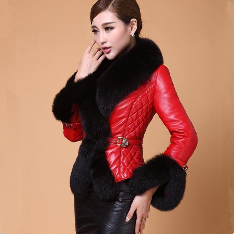 Best-selling Autumn Winter Jacket Woman Fur Coat Fashion Fox Fur Collar Women Coat Slim Short PU Leather Coat GO buy