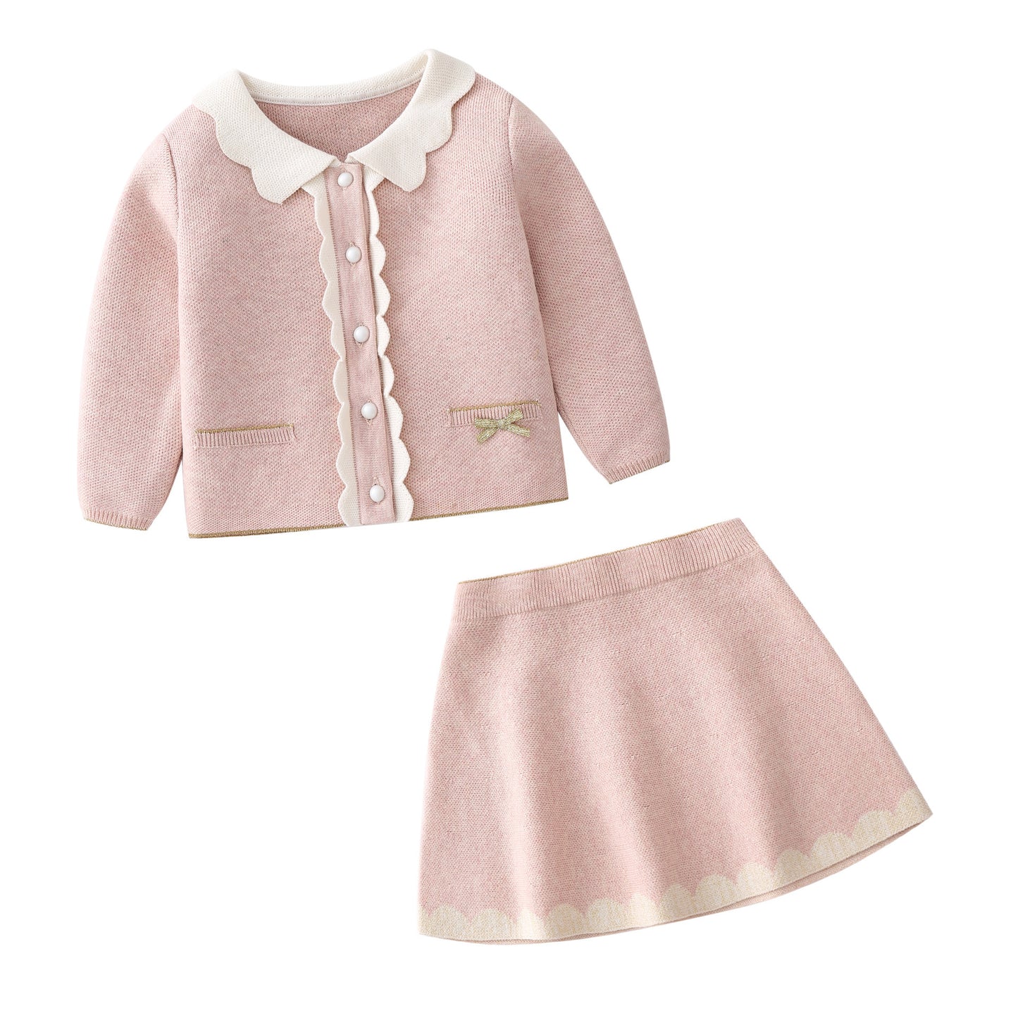 Children's Baby Girl Cotton Knitted Cardigan Skirt Suit GO buy