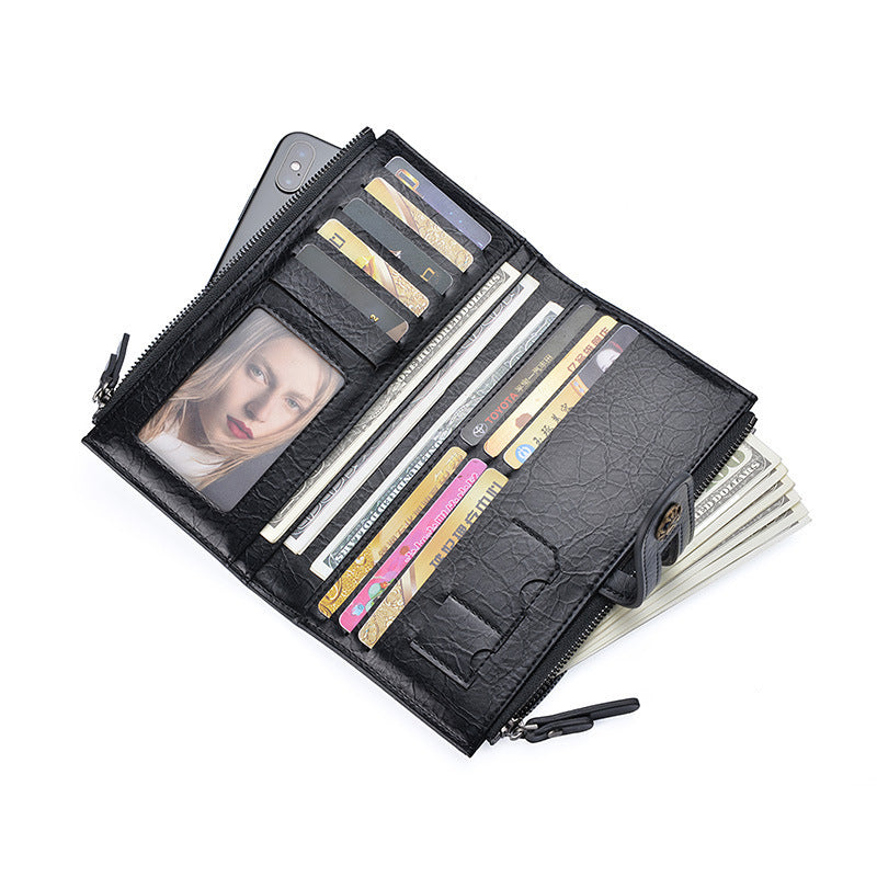 Men's Wallet Pu Long Wallet Retro Hand Phone Bag Buckle GO Buy