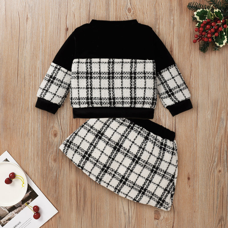 Black Plaid Print Baby Girl Suit Skirt GO buy