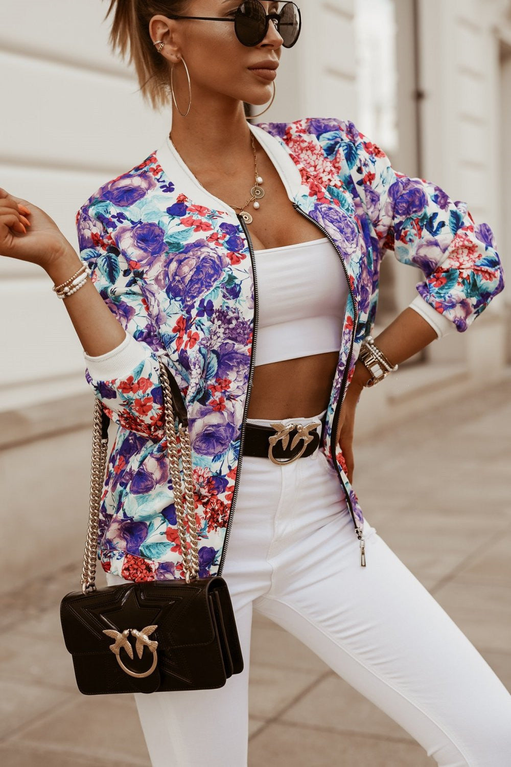 Slim Long Sleeve Printed Short Jacket Small Jacket GO buy