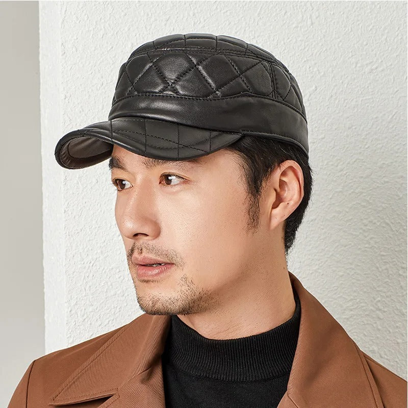 First Layer Sheepskin Hat Men's Rhombus Dome Peaked Cap Gobuy Fashion