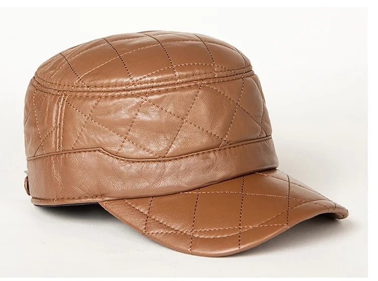 First Layer Sheepskin Hat Men's Rhombus Dome Peaked Cap Gobuy Fashion