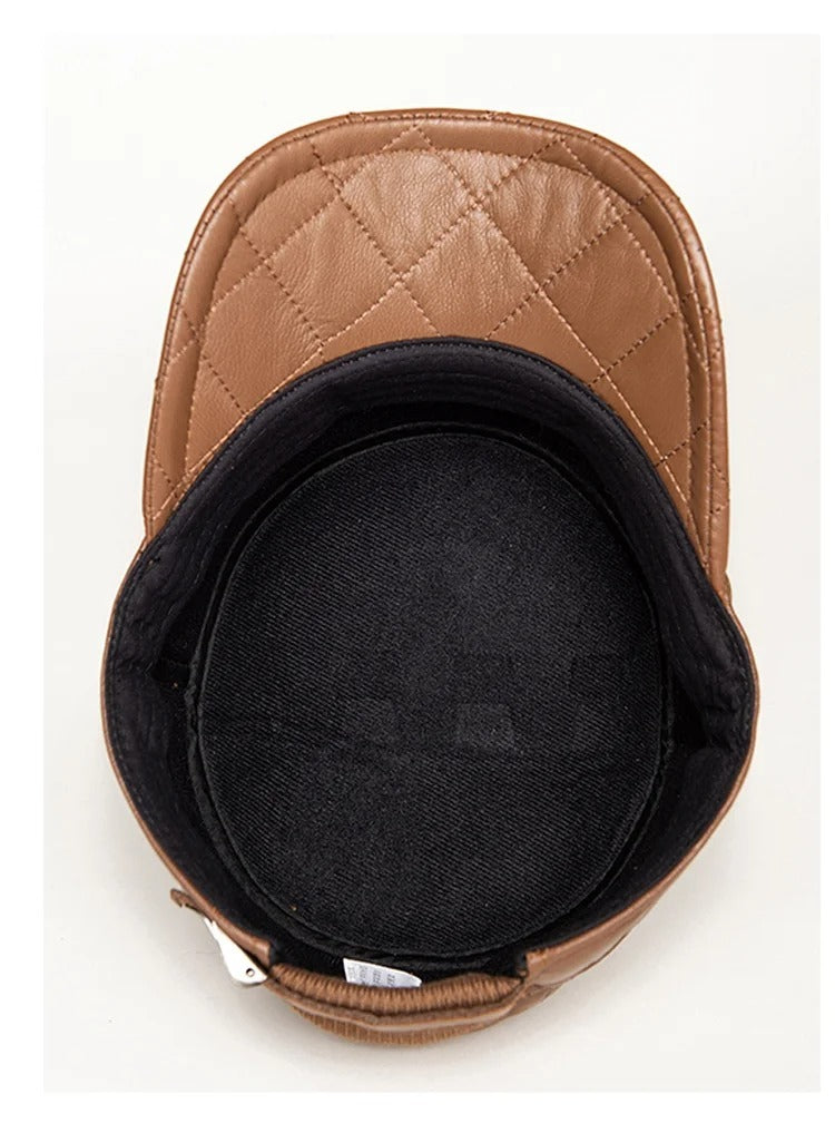 First Layer Sheepskin Hat Men's Rhombus Dome Peaked Cap Gobuy Fashion