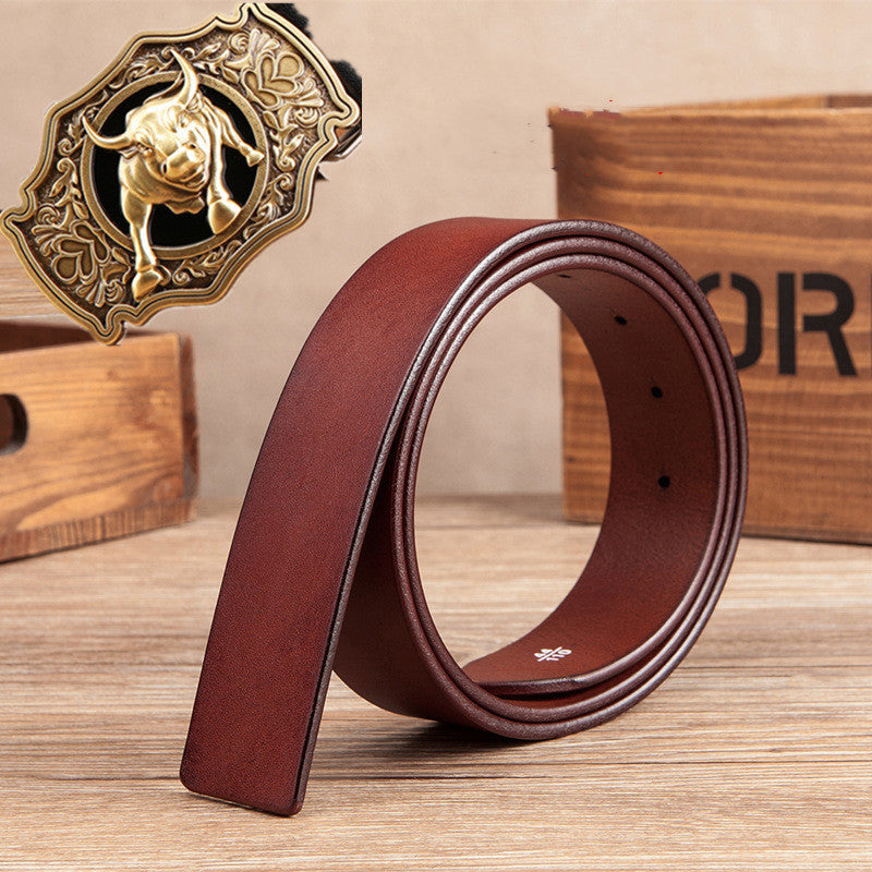 Cow Head Copper Buckle Belt Cowhide Smooth Buckle Belt GO Buy
