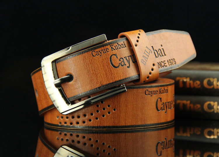 Pin buckle belt men's belt retro hollow casual belt GO Buy