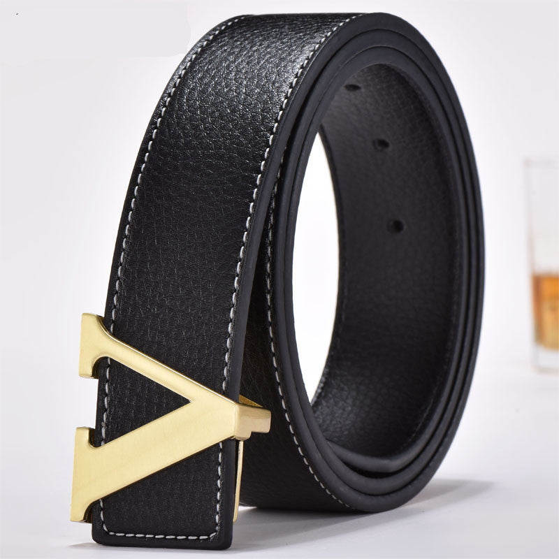 Korean fashion letter leather belt men's belt GO Buy