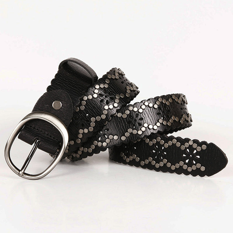 Lace rivet leather belt head layer cowhide women's belt GO Buy