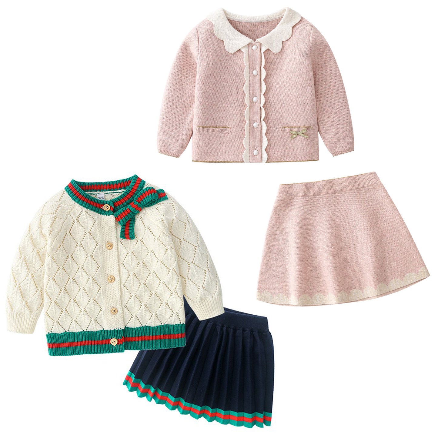 Children's Baby Girl Cotton Knitted Cardigan Skirt Suit GO buy