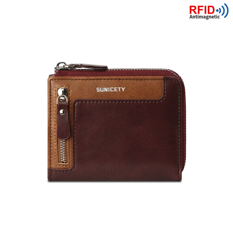 Men's Short Fashion Leather Zipper RFID Wallet GO Buy