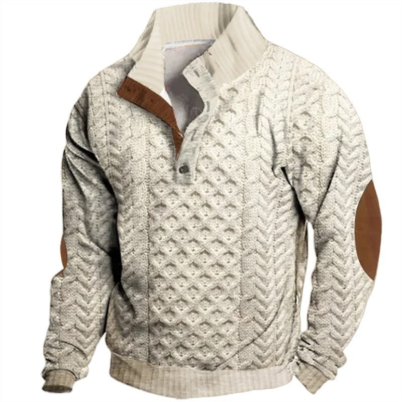 Retro Digital Printing Button Henry Collar Long Sleeve GO Buy