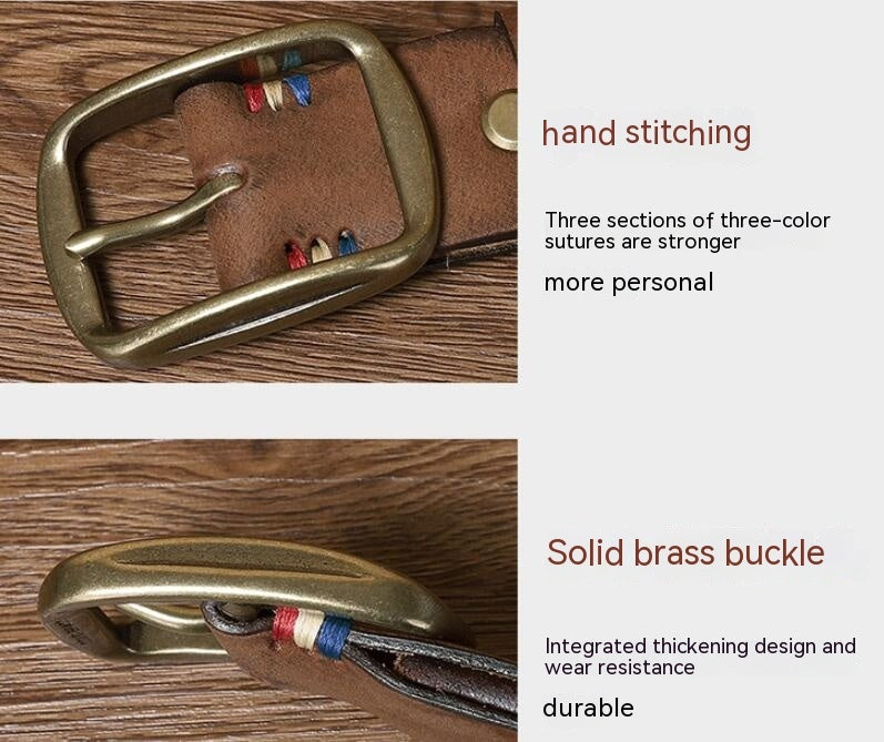 Thick Pure Copper Pin Buckle Male Genuine Cattlehide Leather Surface Retro Belt GO Buy