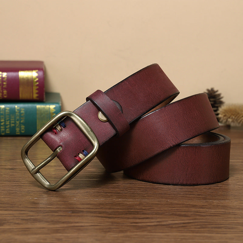 Thick Pure Copper Pin Buckle Male Genuine Cattlehide Leather Surface Retro Belt GO Buy