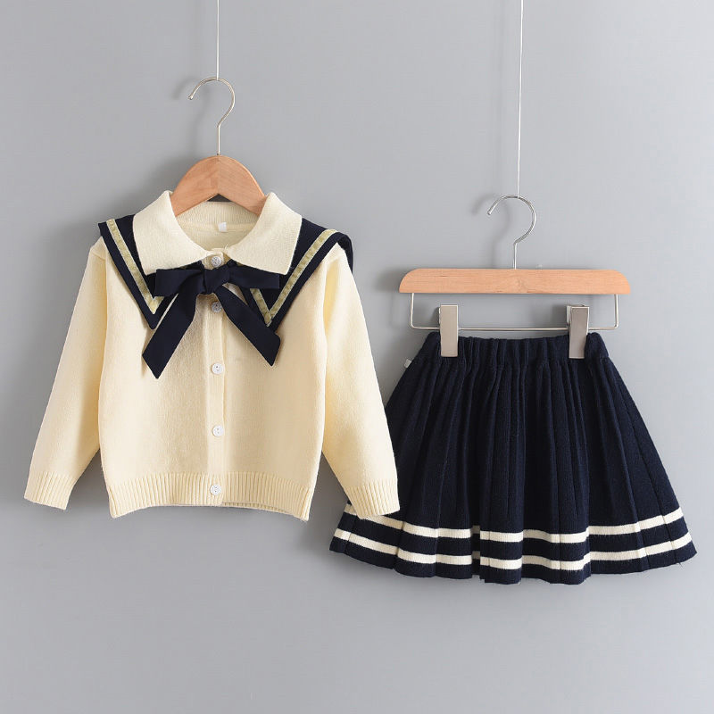 Western Style Girl Knitted Cardigan Sweater Skirt Two-piece Suit GO buy