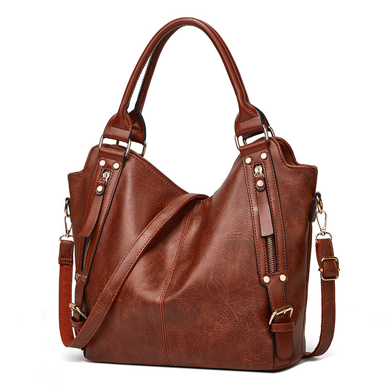 Women's Handbag Large Capacity Single Shoulder Messenger Oil Leather Bag GO Buy