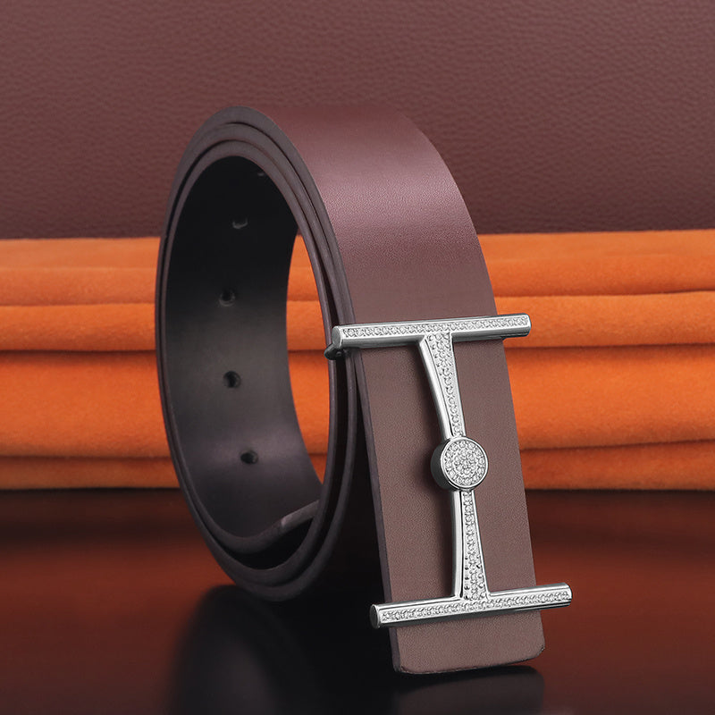 Men's Leather Smooth Buckle Simple Youth Belt GO Buy