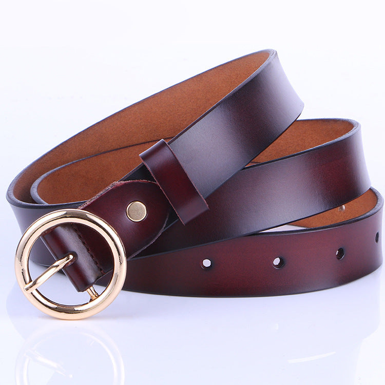 The new lady fashion retro pure leather belt belt ladies all-match round buckle leather belt ladies fine belt GO Buy