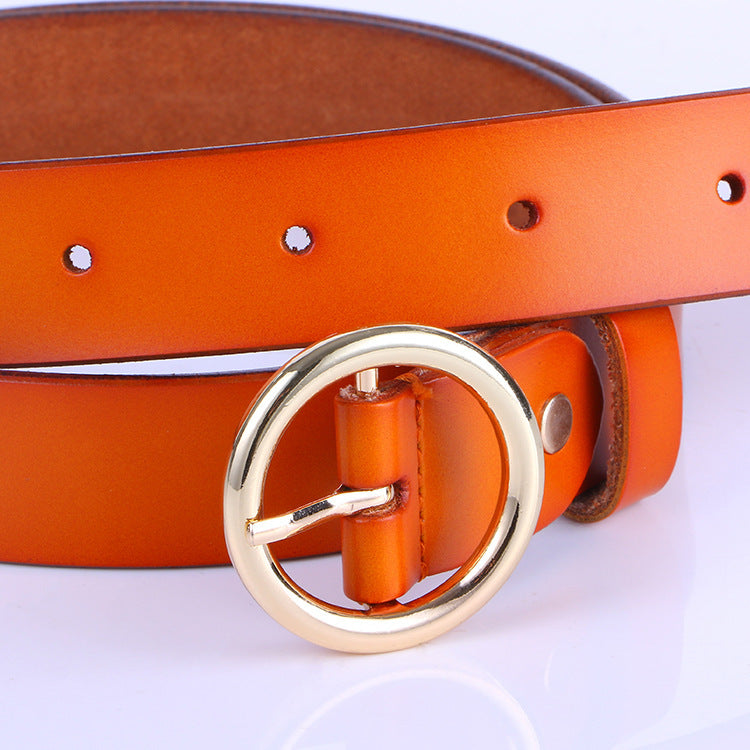 The new lady fashion retro pure leather belt belt ladies all-match round buckle leather belt ladies fine belt GO Buy