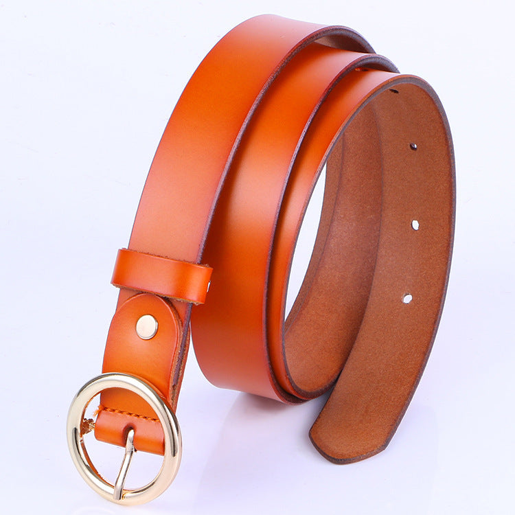 The new lady fashion retro pure leather belt belt ladies all-match round buckle leather belt ladies fine belt GO Buy