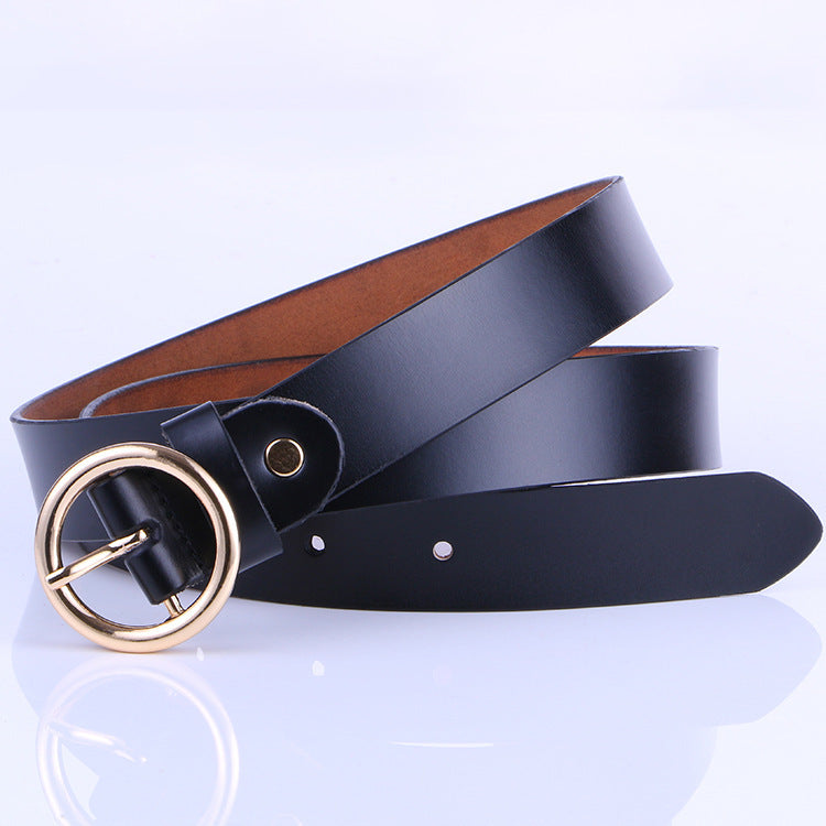 The new lady fashion retro pure leather belt belt ladies all-match round buckle leather belt ladies fine belt GO Buy